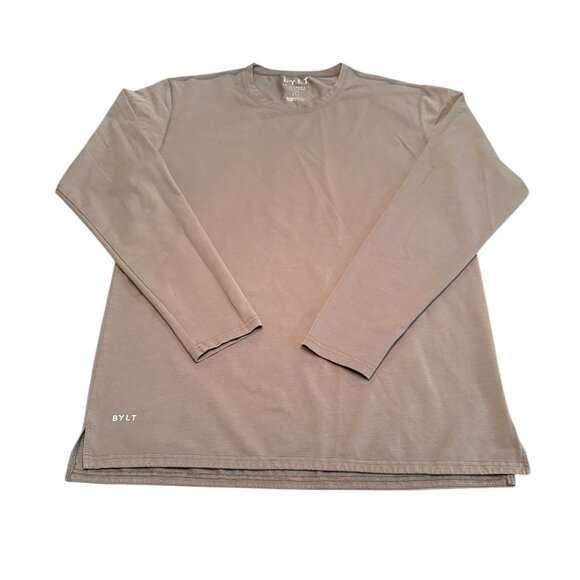 BYLT Basics Men's Large Gray Basic Crew Split Hem Long Sleeve Tee Shirt - Picture 1 of 6
